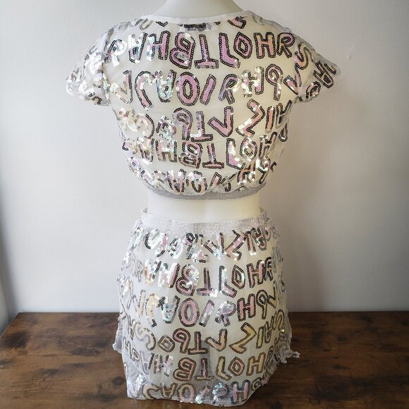 Silver Pink Sequin Letter Mesh Skirt Crop Top from Monster High Wardrobe - Picture 3 of 12